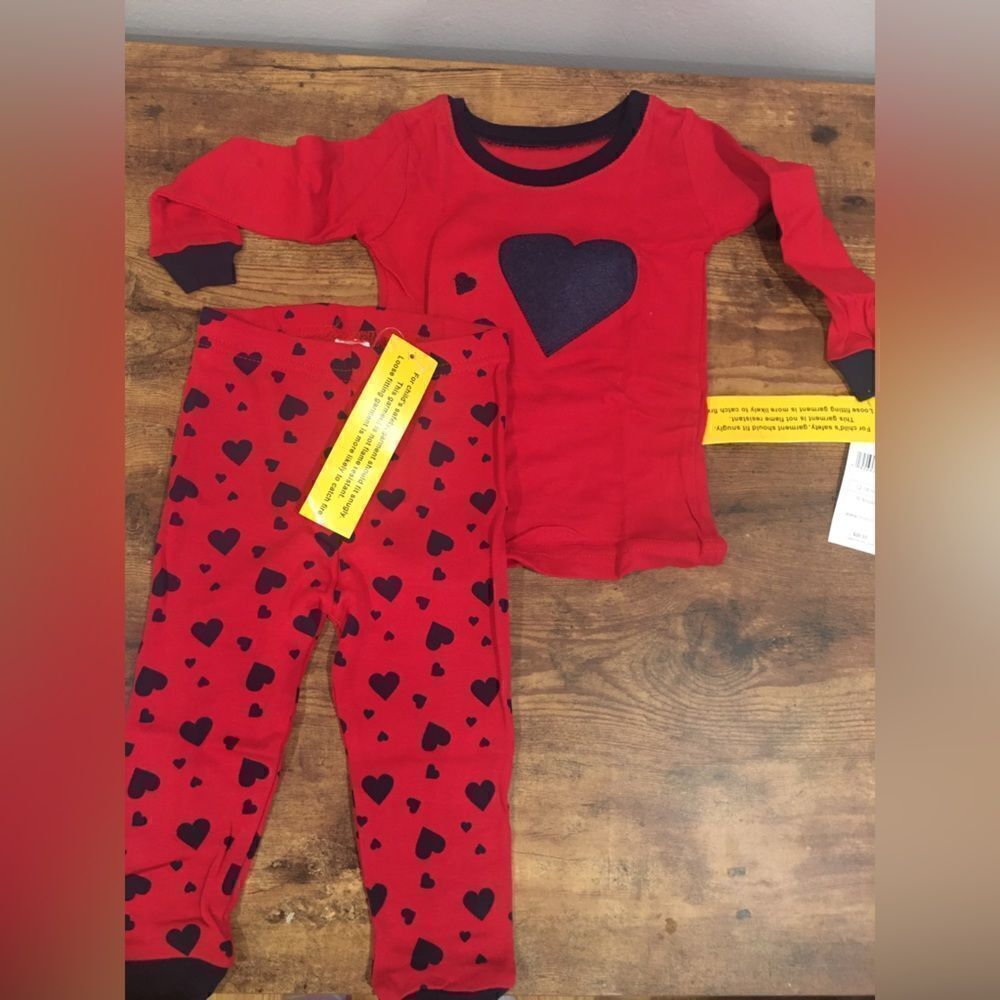 Leveret 12-18mo red 2 piece navy hearts pajamas pants set